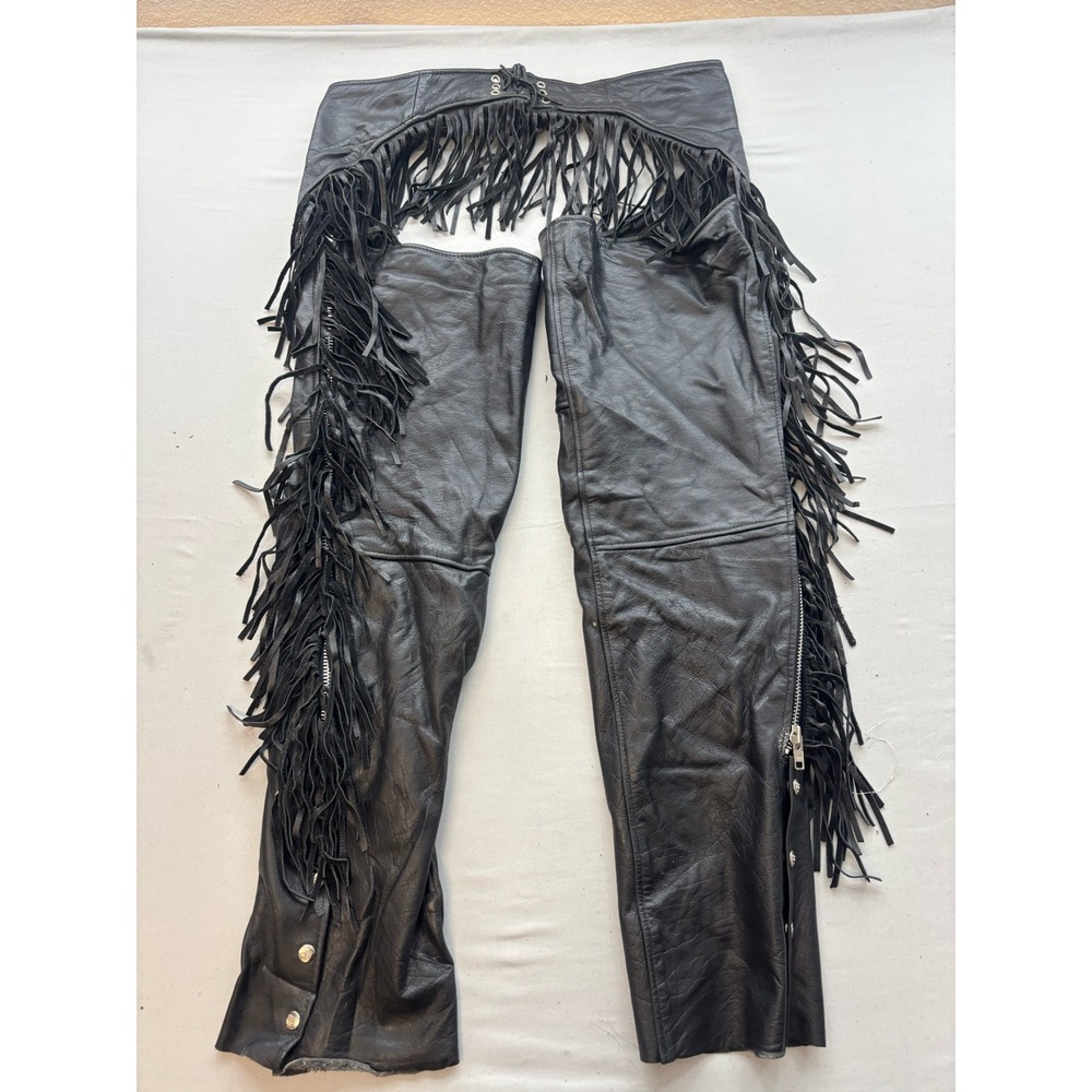 Interstate Leather Black Fringed Motorcycle Chaps Biker Western Mens 2XL